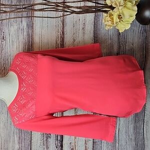 NEW VAN HEUSEN SALMON LACE INSET 3/4 SLEEVE PULLOVER BLOUSE
